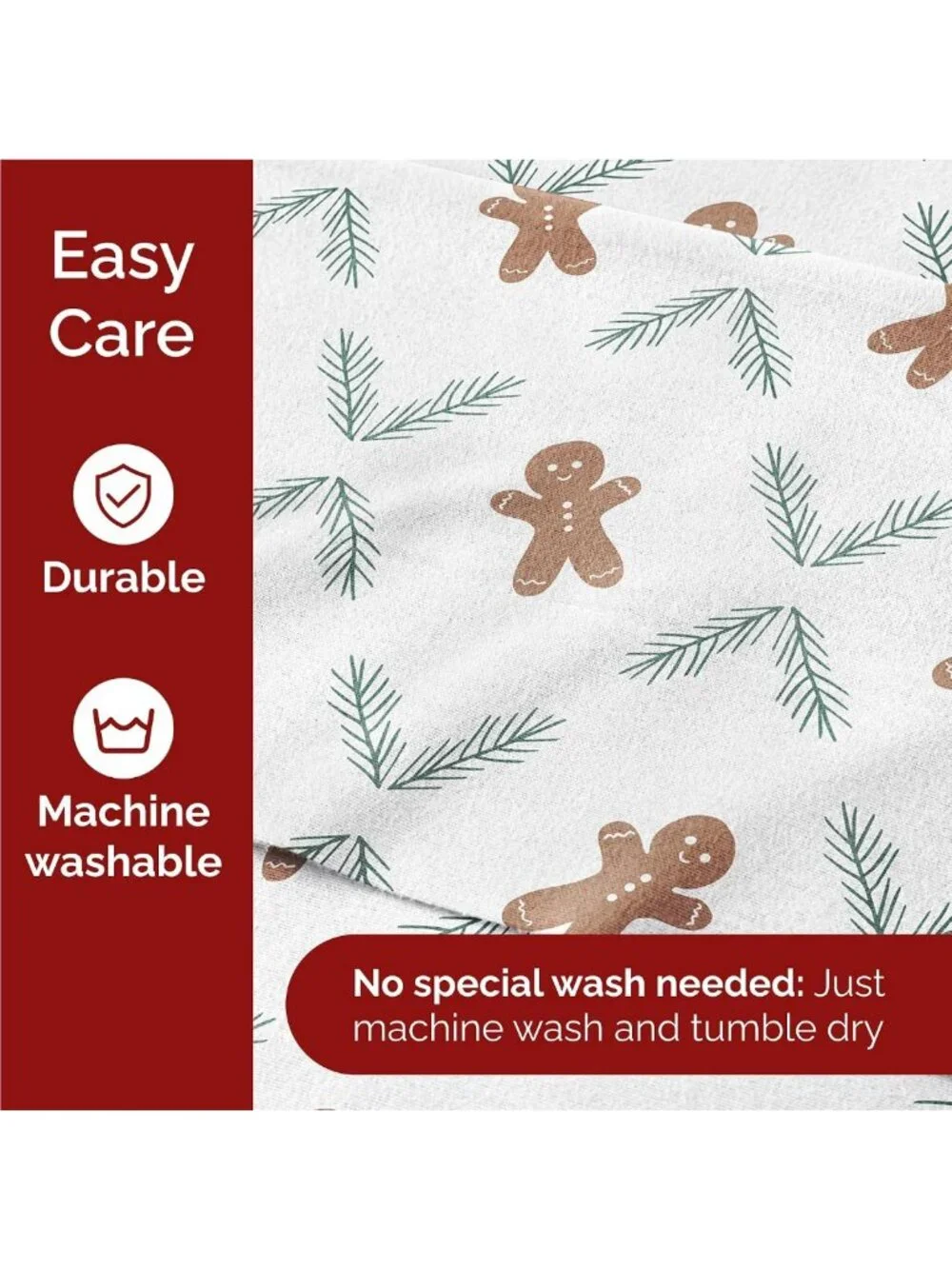 Cozy Christmas Flannel Sheet Set - Full Size, Gingerbread Cookie Design
